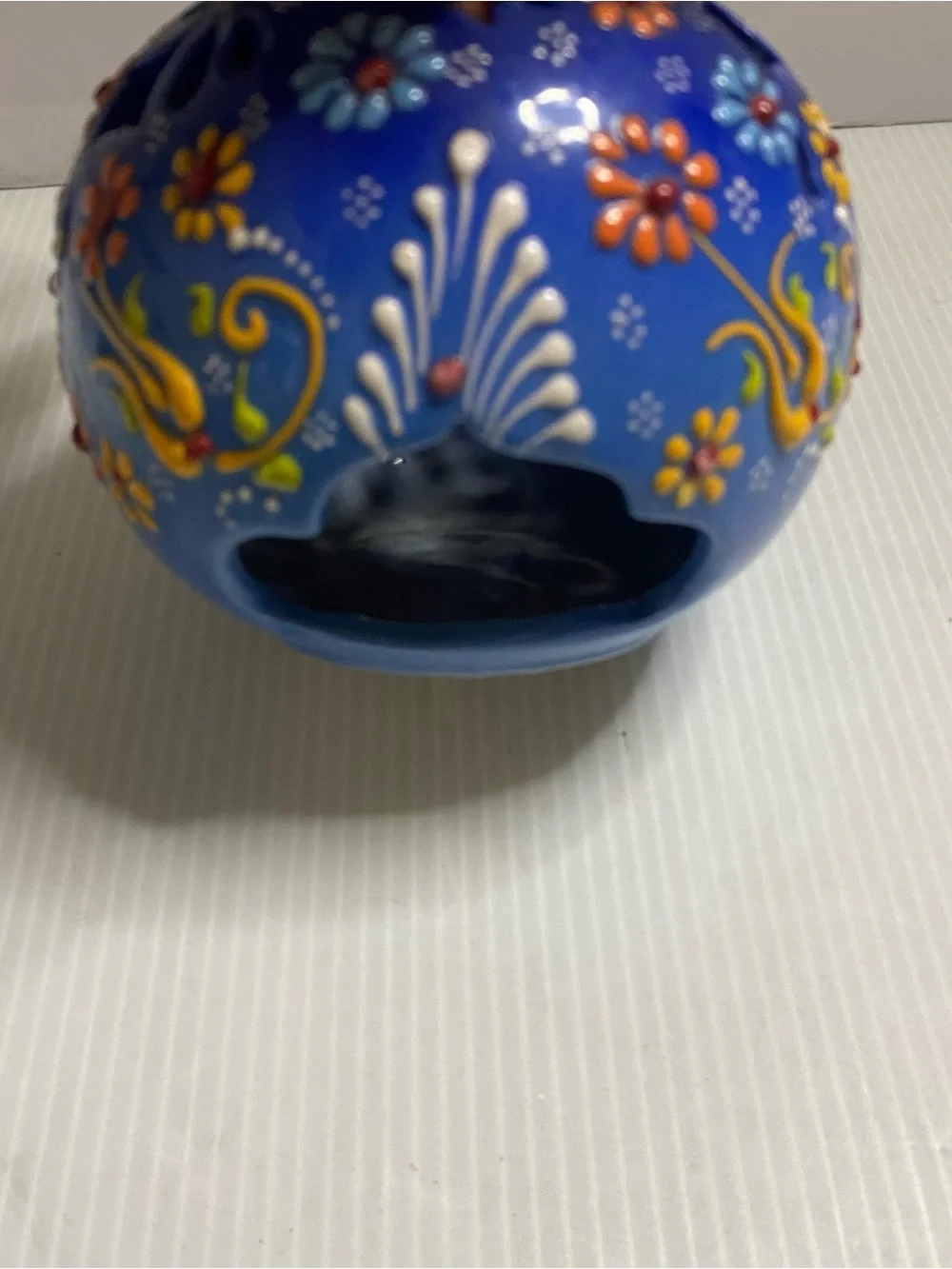 Hand-Painted Blue Floral Ceramic Tea Light Candle Lantern Decorative Home Decor